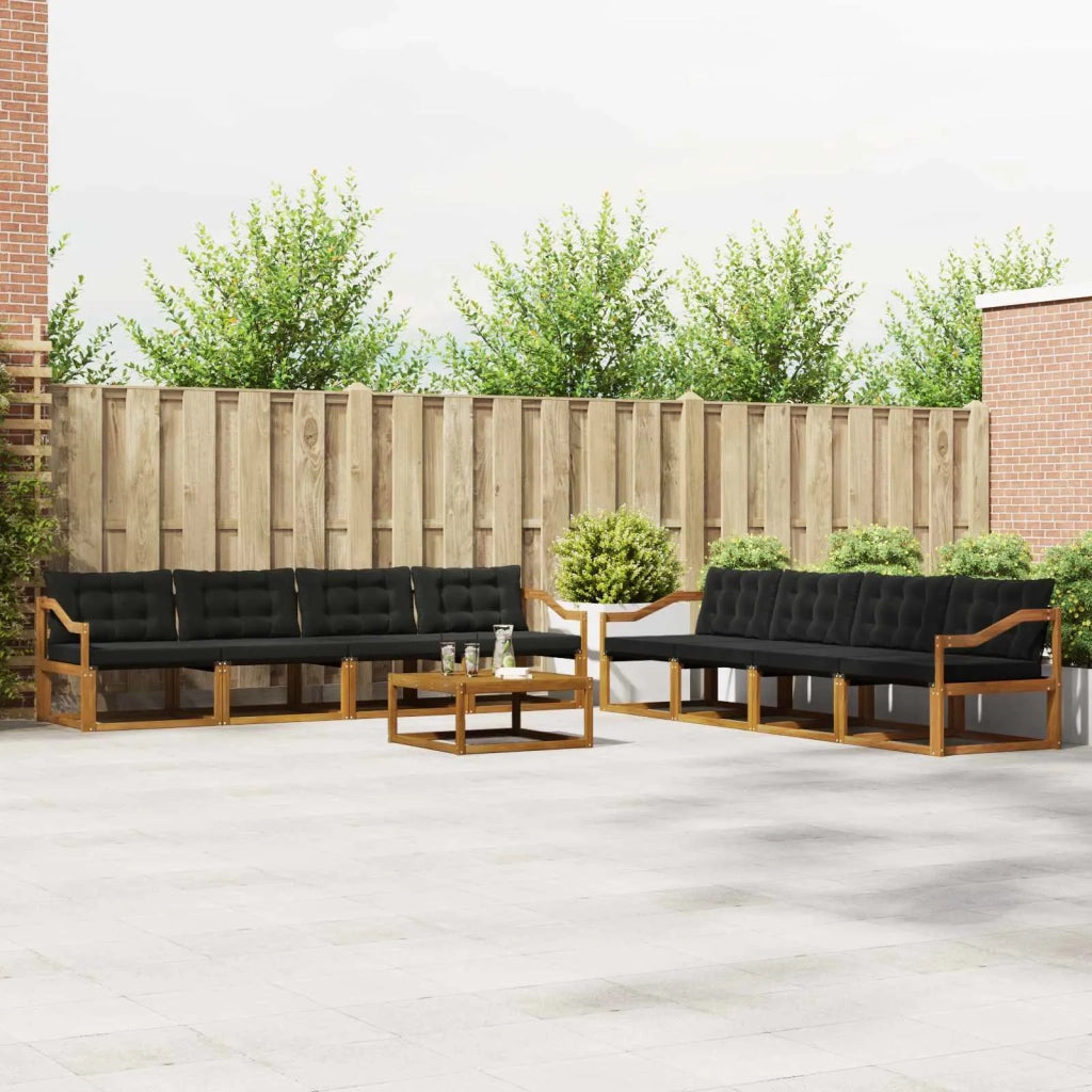 Set di divani da esterno con cuscino 9 pcs Naturale e Nero