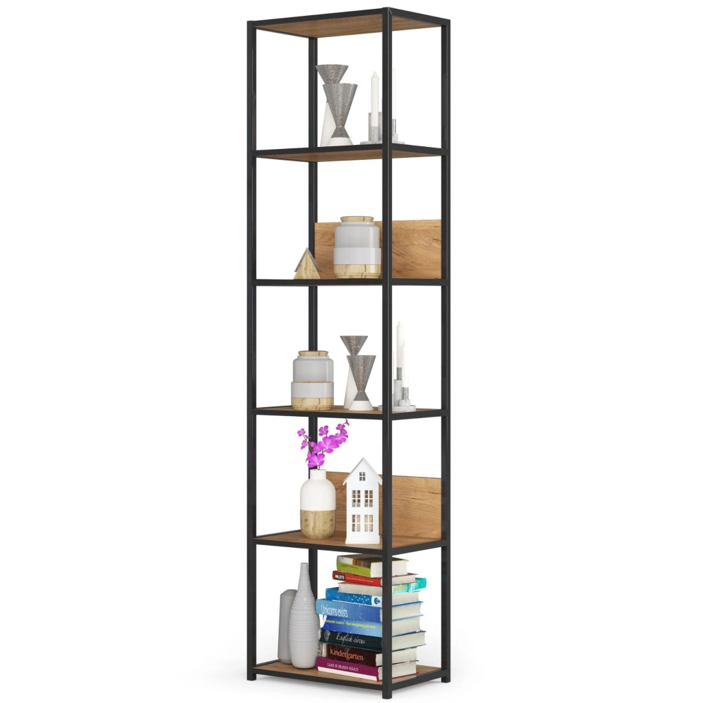 Scaffale stilo loft con ripiani in legno 50 cm Nera 50 cm inserto frontale Quercia Craft 50x32x192 cm