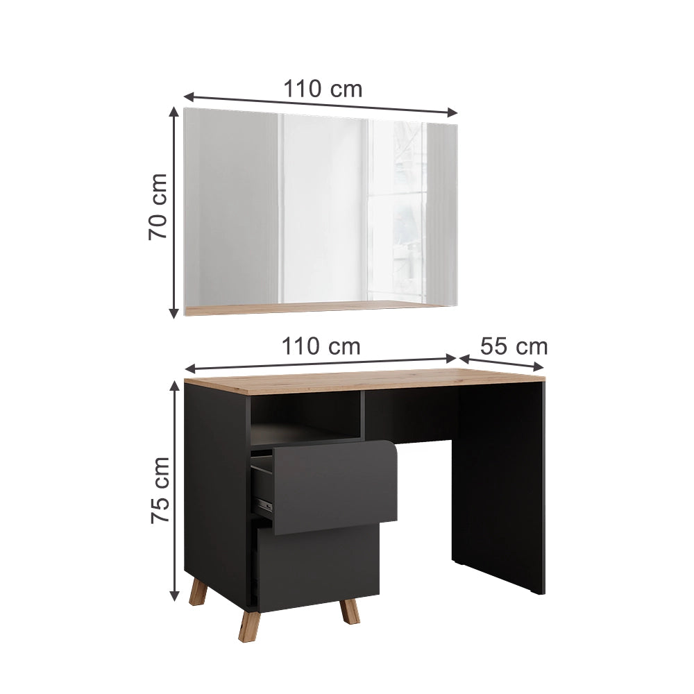 Vicco Tavolo da toeletta Antracite/Artisan 110 cm con specchio