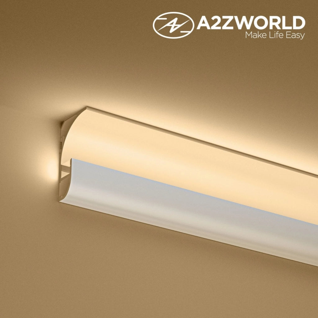 Kit Profilo Alluminio Completo Da 2 Metri Per Striscia Led, Angolare Per Battiscopa e Soffitto (2 Pezzi), Dimensione 36.4X60.2mm, Larghezza Interna 9.6mm, 676g/m, Copertura Opale, Tappi Chiusura e Clip Fissaggio Incluso, BAV23180