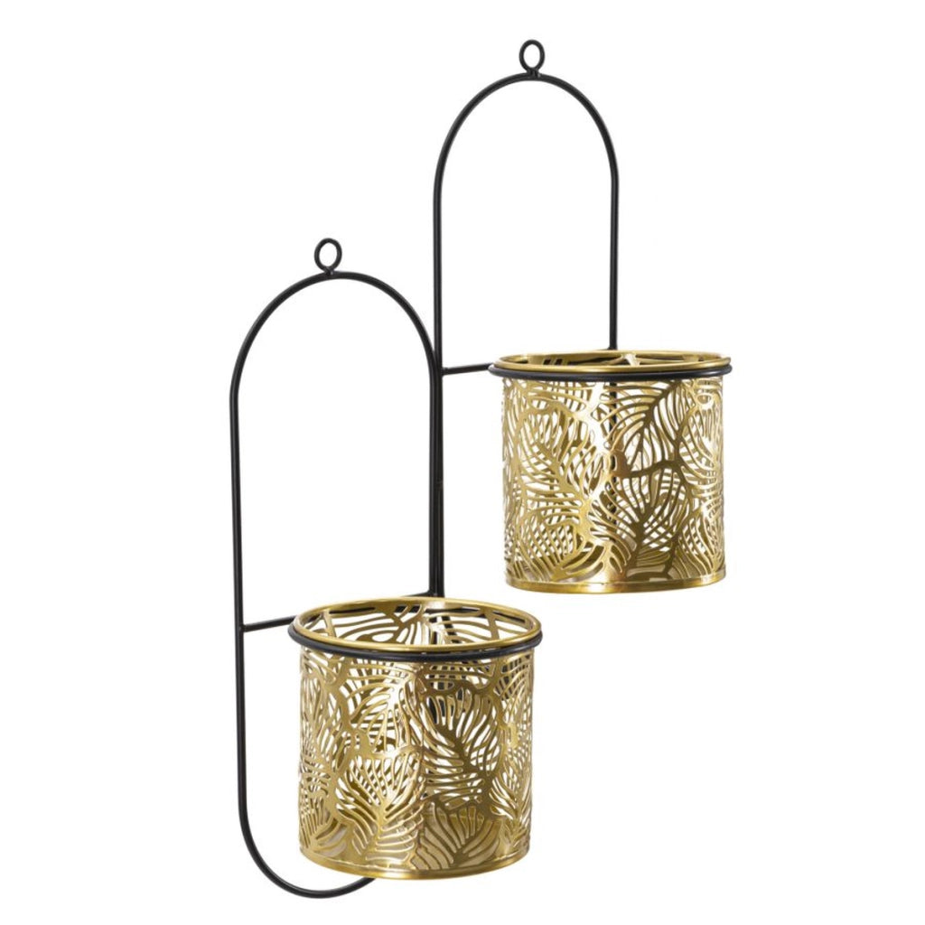 Set di 2 Vasi per Piante VKH416, Oro, Metallo, 27x14x48 cm