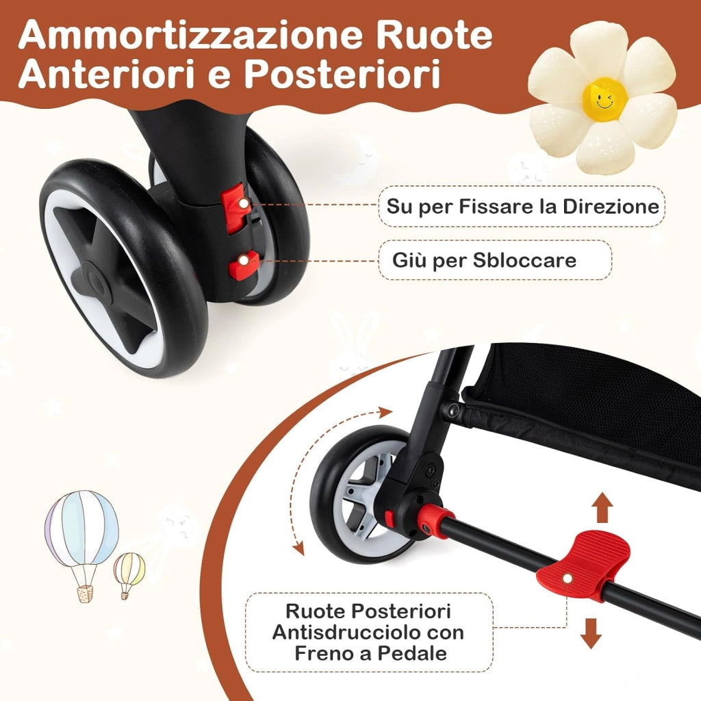 Passeggino Leggero per Bambini, con Schienale e Poggiapiedi Regolabili, Cappottina e Zanzariera, Compatto e Pieghevole, per Bambini 0-3 Anni, fino a 15 kg (Nero)