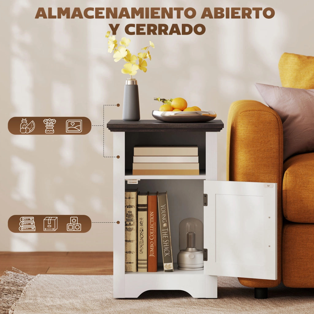 Comodino stile rustico ¨C Xylo ¨C legno bianco e marrone con porta e ripiano 40x35x60 cm