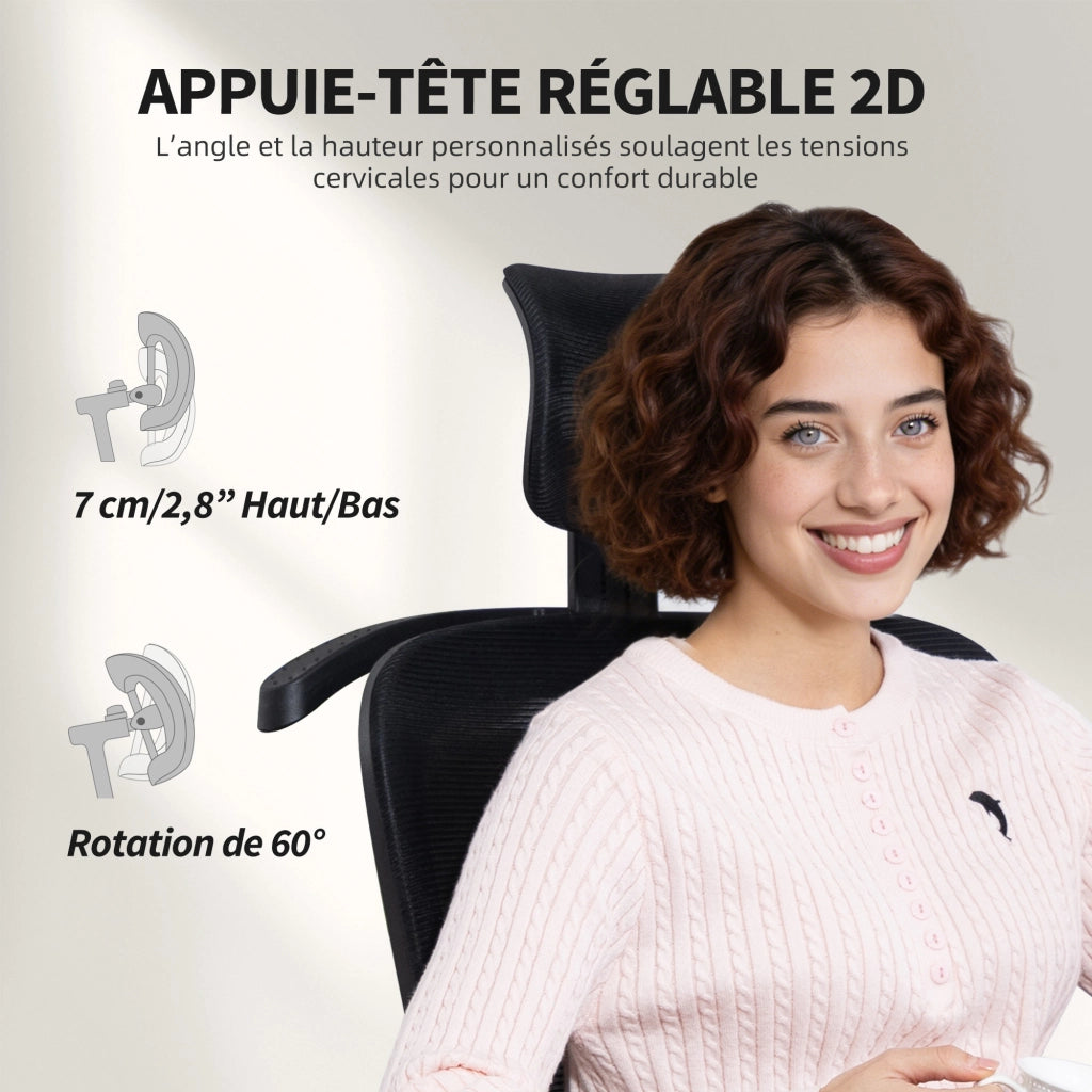 Sedia da ufficio ergonomica con rete ¨C Zephmum ¨C 64x64x124 cm, nero