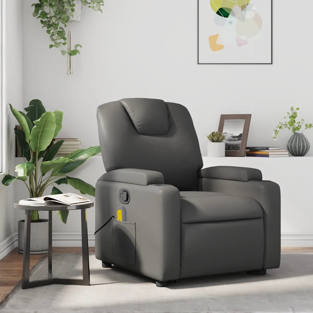 Poltrona Massaggiante | Sedia Relax Reclinabile Grigia in Similpelle