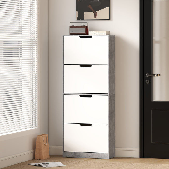 Scarpiera Salvaspazio Moderna 62,5x26x156 cm a 4 Ante per 16 Paia di Scarpe Grigio Cemento