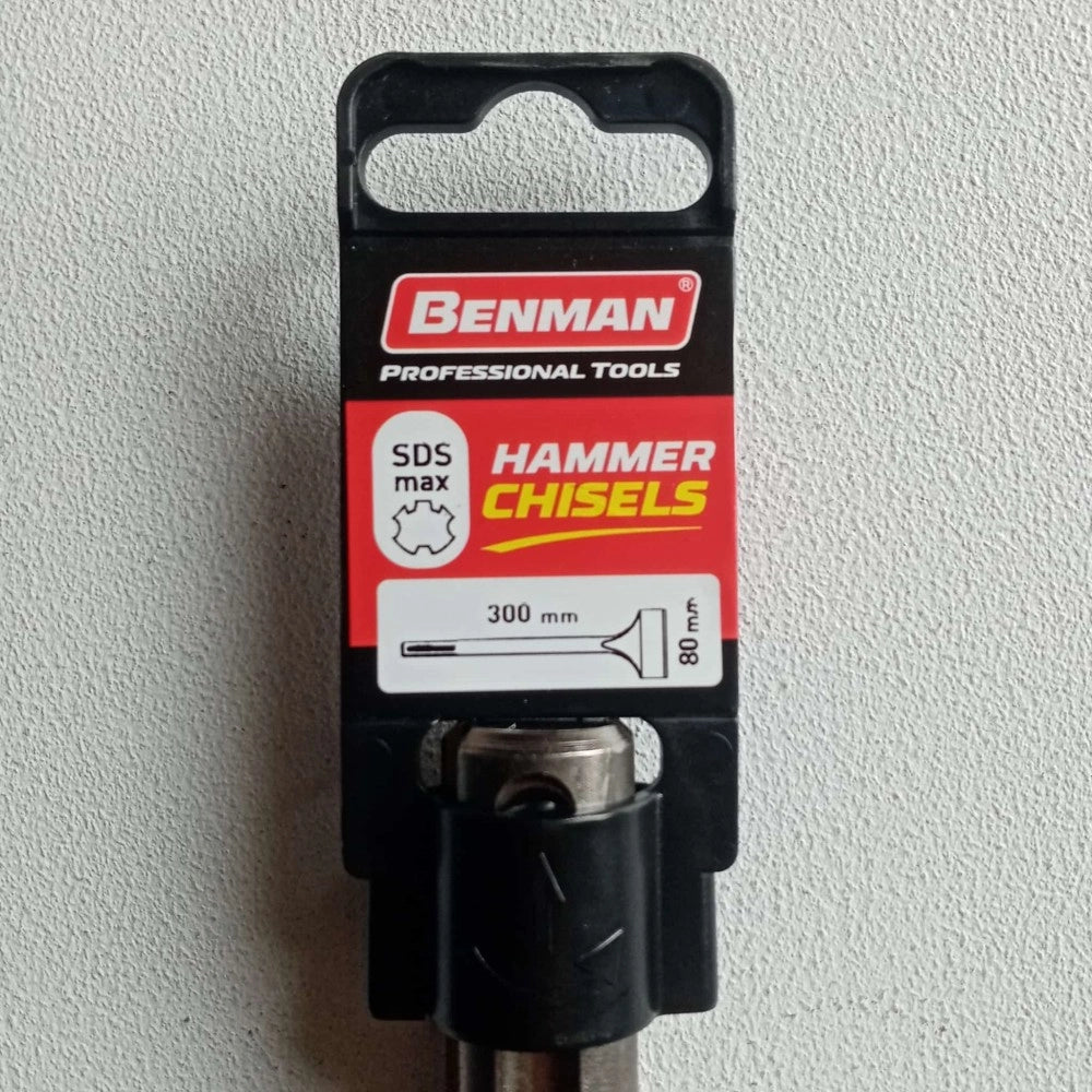 Benman scalpello punta piatta da 80mm per tassellatore sds-max - lunghezza 300mm