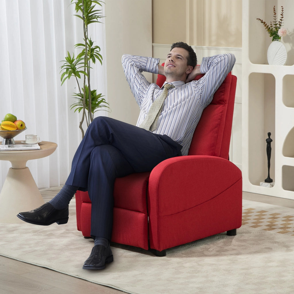 Poltrona Relax Reclinabile con Poggiapiedi ¨C zephmum ¨C Tessuto Effetto Lino Rosso