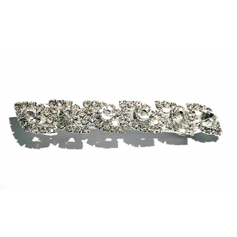 Trade Shop - Fermaglio Capelli Striscia Brillanti Argento Sposa Raccogli Capello Spille Donna -