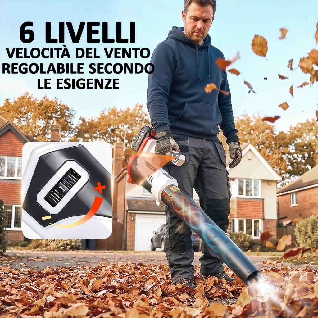 Soffiatore per Foglie Cordless con Batteria da 4000mAh e Caricatore, 18V, Leggero con 6 Livelli di Velocit¨¤