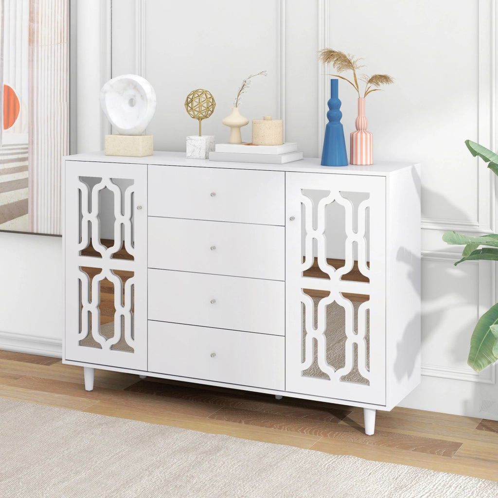 Credenza bianca con superficie a specchio 147,5 cm