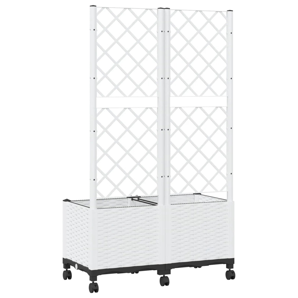 Vaso da giardino con grigliato e ruote Bianco 80 x 40 x 146 cm 3422973
