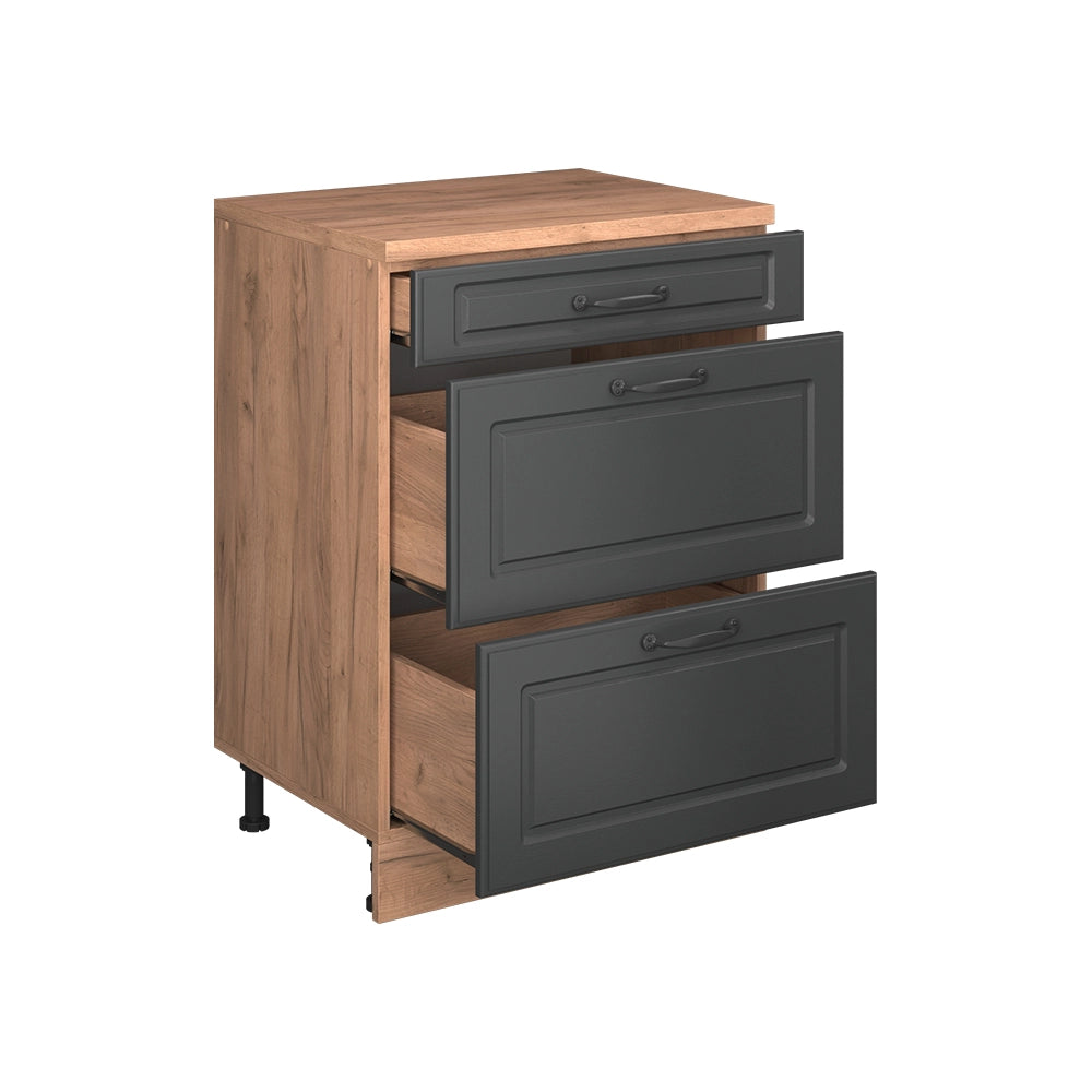 Mobile per mansarda Rion Antracite rustico/Rovere dorato 60 x 83.8 cm senza inclinazione con 3 cassetti Vicco