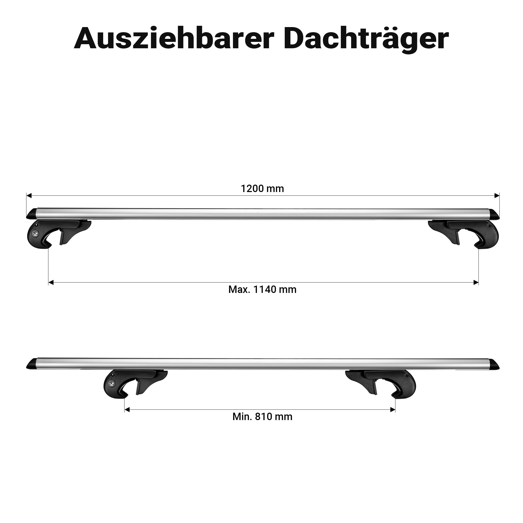 Barre portapacchi universali 120 cm, portapacchi auto universale fino a 90 kg, in alluminio, robusto porta bagagli tetto auto