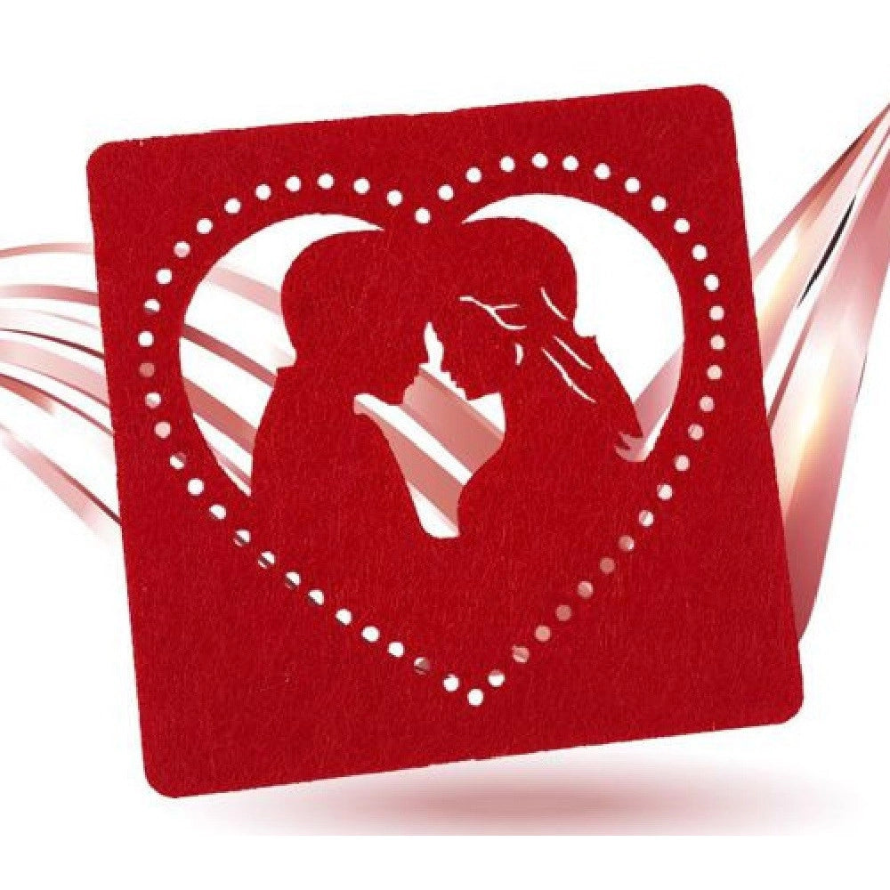 Trade Shop - Set 4 Pz Sottobicchieri 10x10cm Quadrato Cuore Tessuto Rosso San Valentino 95455 -