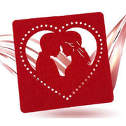 Trade Shop - Set 4 Pz Sottobicchieri 10x10cm Quadrato Cuore Tessuto Rosso San Valentino 95455 -
