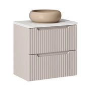 Set VANO cashmere e bianco 60cm: mobile sottolavabo con cassetti + piano per lavabo + lavabo da appoggio marrone cappuccino