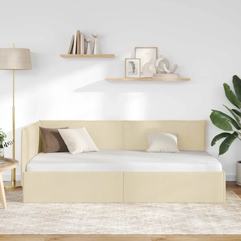 Cornice del letto ad angolo Crema 80 x 200 cm Tessuto