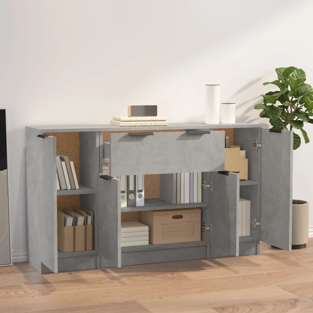 Credenze 3 pz Grigio Cemento in Legno Multistrato 3115831