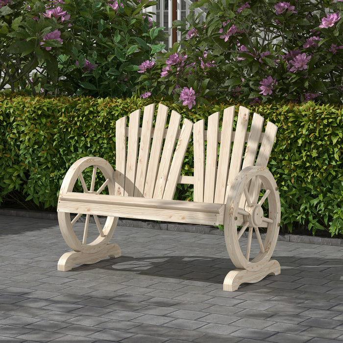 Panchina da Giardino 108x66x95 cm Stile Country con Braccioli a Ruota in Legno Naturale