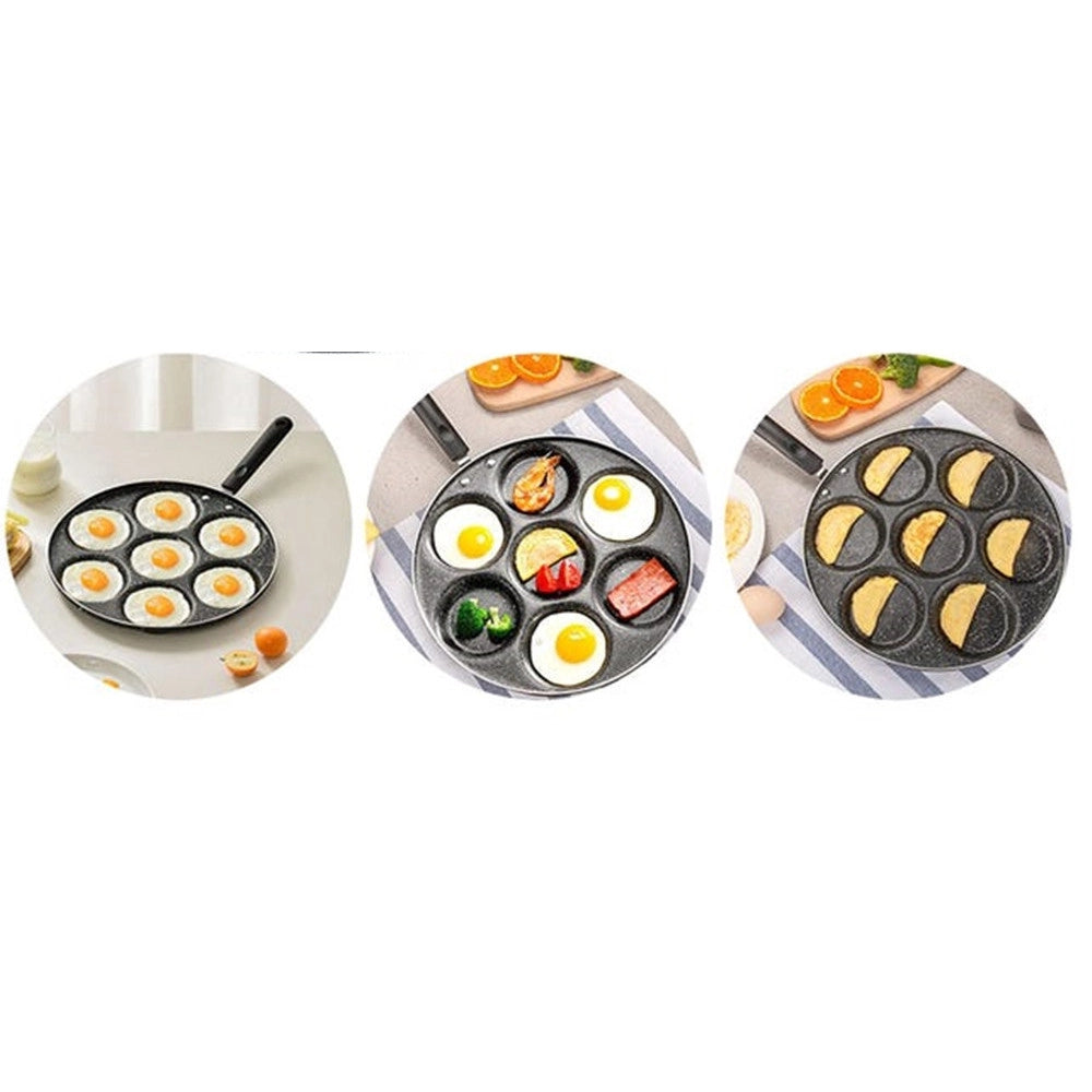 Trade Shop - Padella Multifunzione Per Pancake Frittelle Nero A 7 Fori Stampi Antiaderente 62432 -