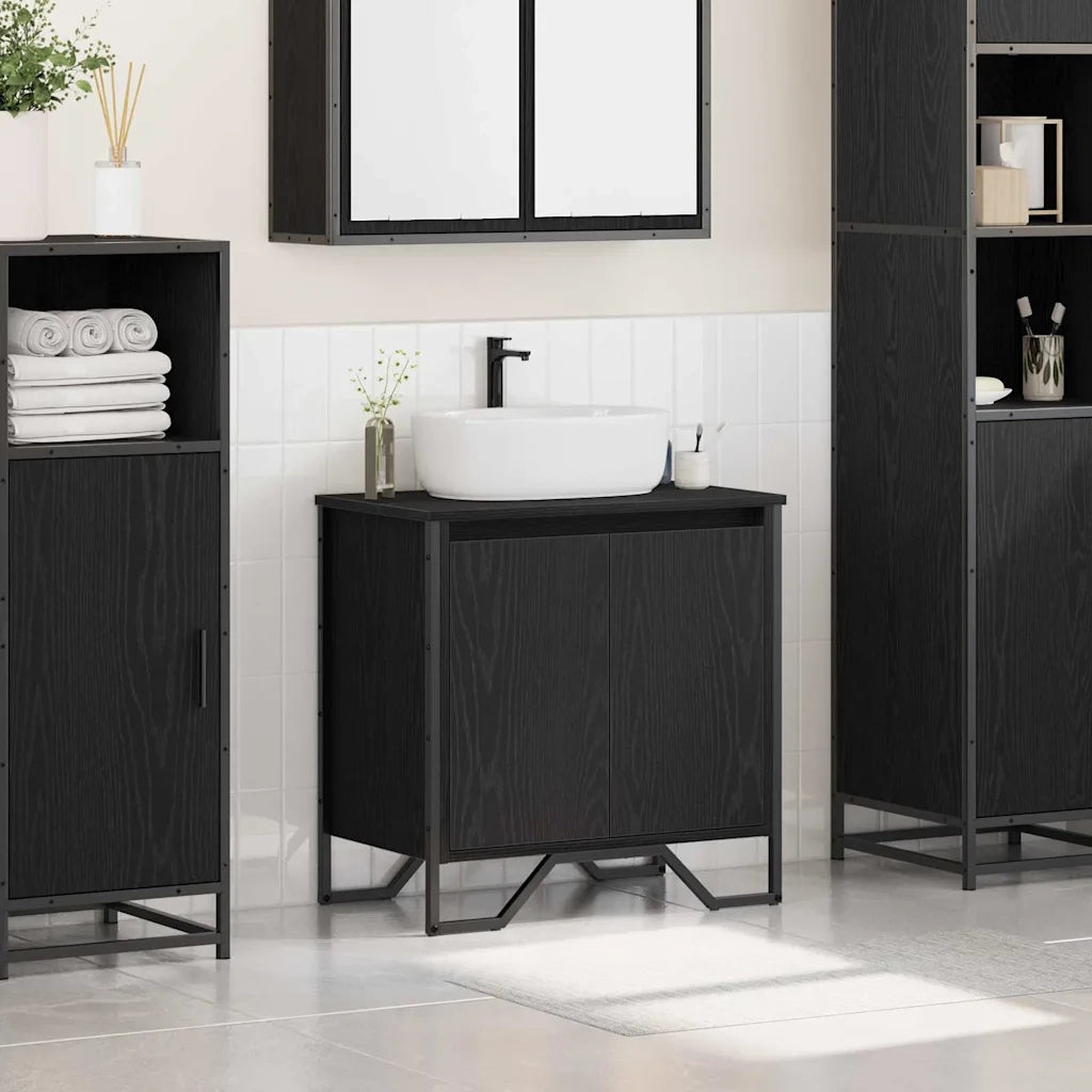 Mobile Lavabo | Armadio per Lavabo da Bagno Rovere Nero 60 x 35 x 60 cm