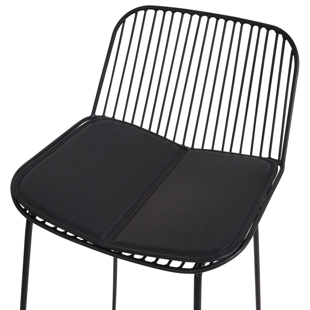 Set di 2 sedie da bar in metallo nero con schienale in filo di ferro e cuscini in ecopelle stile elegante glamour