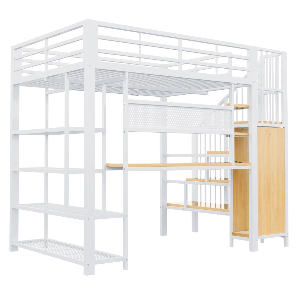 LETTO a soppalco multifunzione 140x200 cm metallo e legno bianco