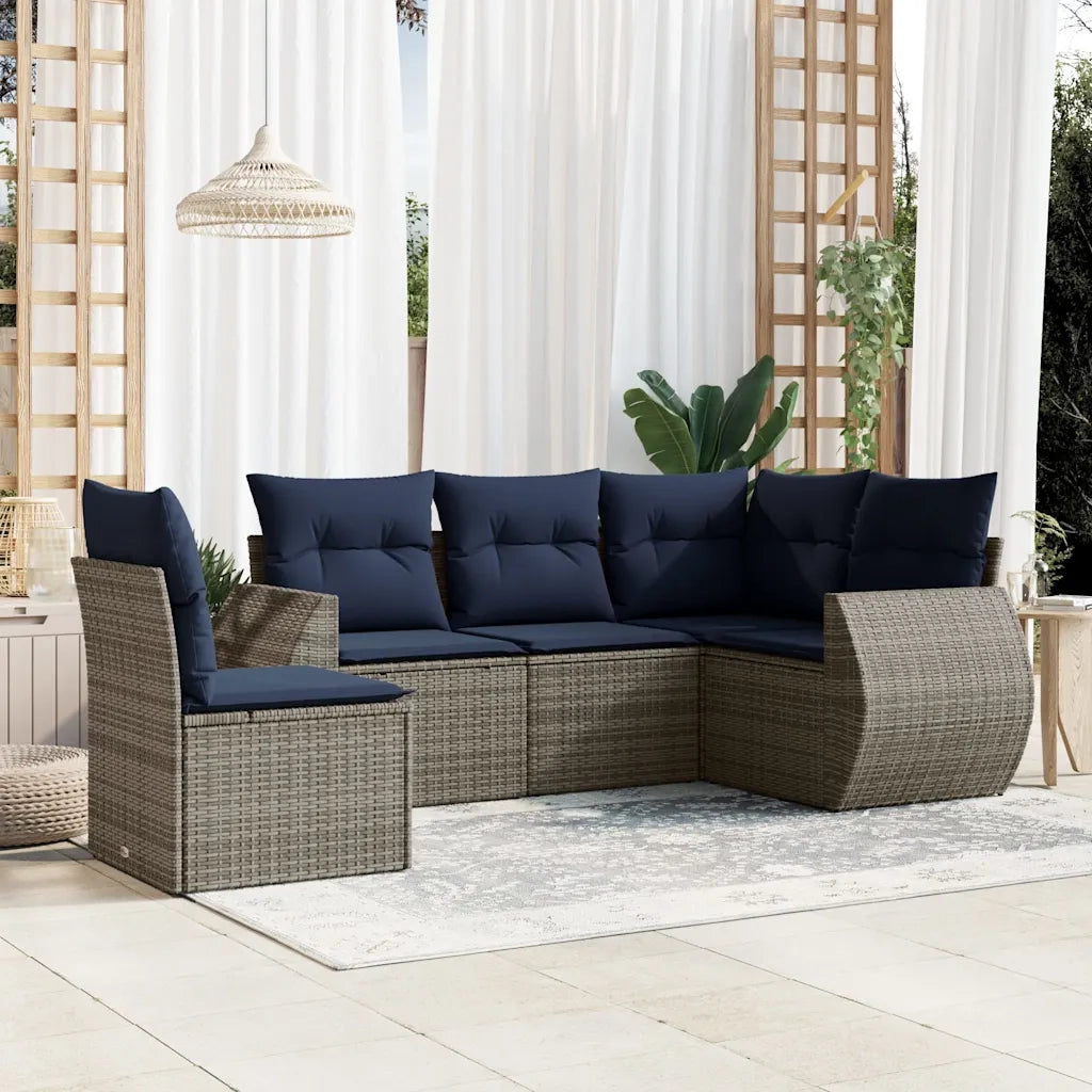 Set Divani da Giardino 5 pz con Cuscini Grigio in Polyrattan 3221370