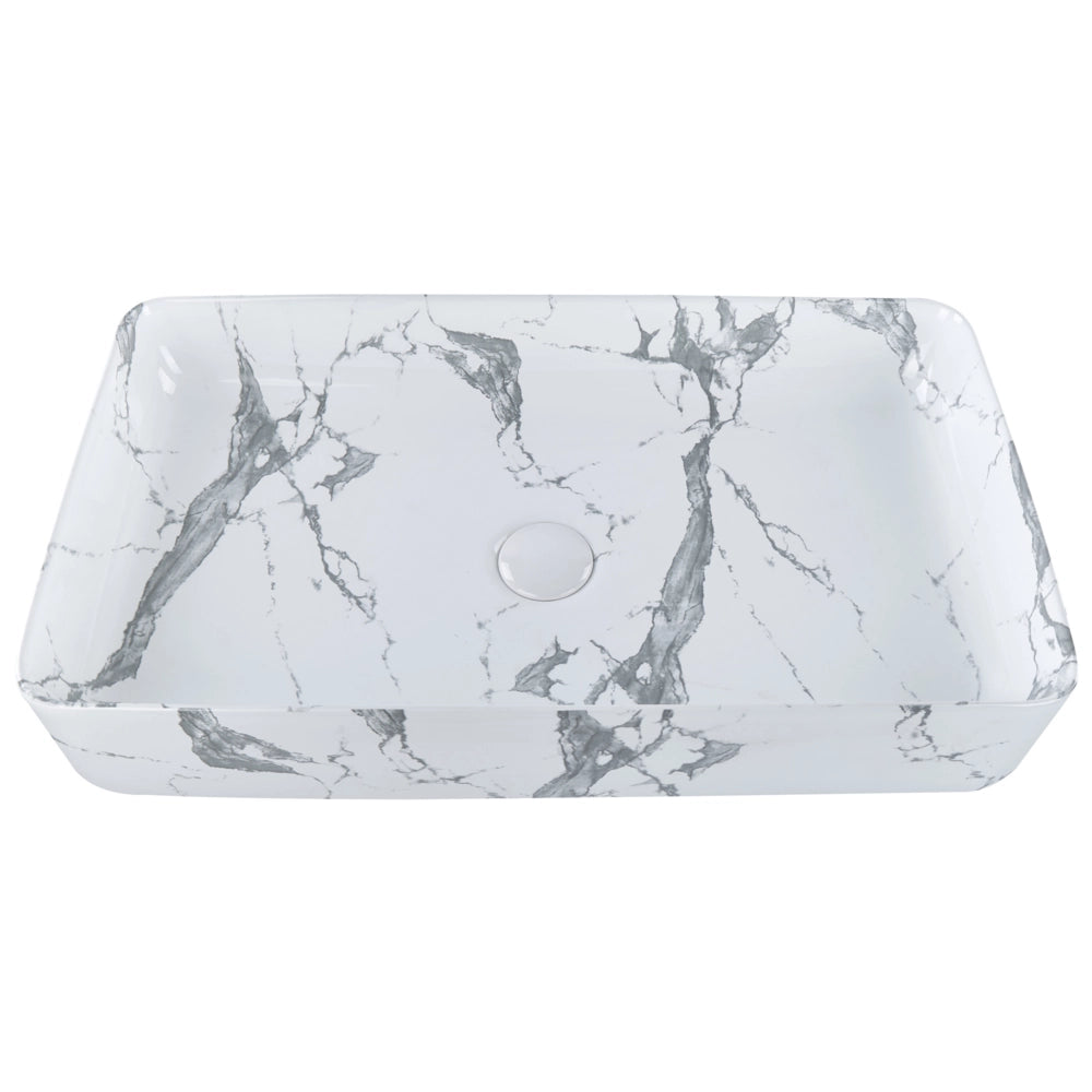 Lavabo da appoggio in ceramica bianca effetto marmo 620 x 350 mm Lavabo da bagno di forma rettangolare Stile moderno