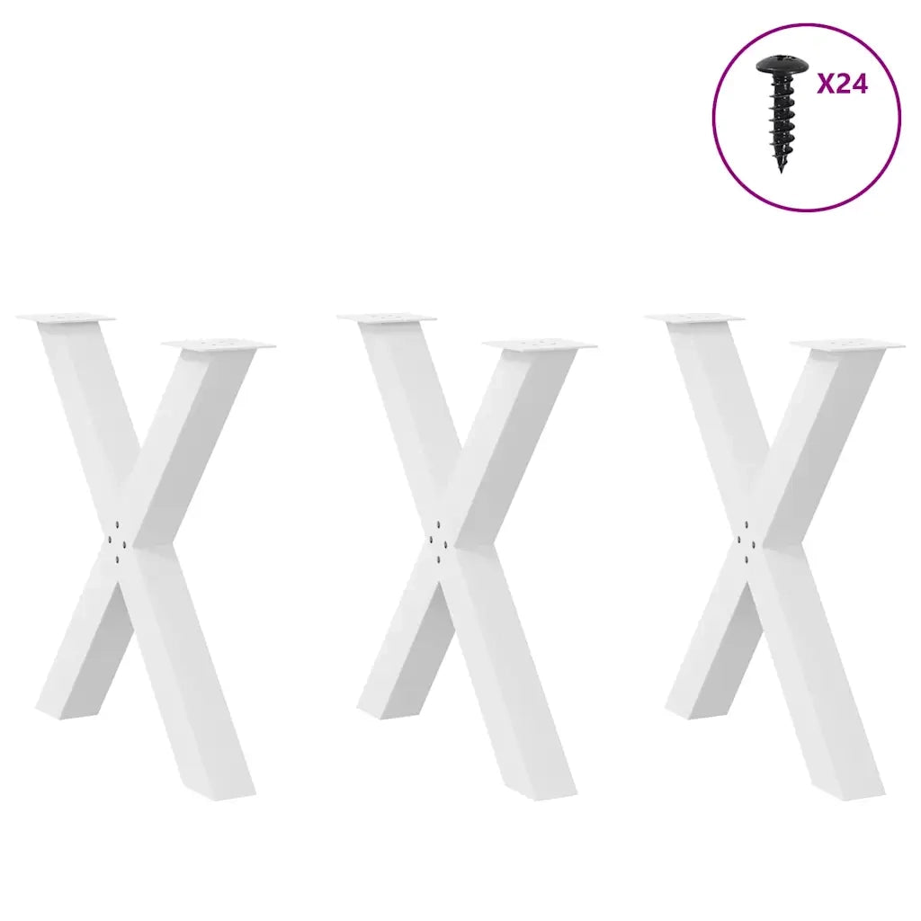 Gambe per tavolo da pranzo a forma di X 3 pz bianche 70x(72-73) cm in acciaio