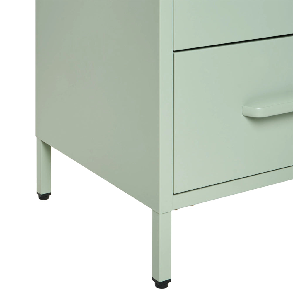 Comodino in Acciaio Verde menta Design Industriale 2 Cassetti Camera da Letto Mobili Contenitori