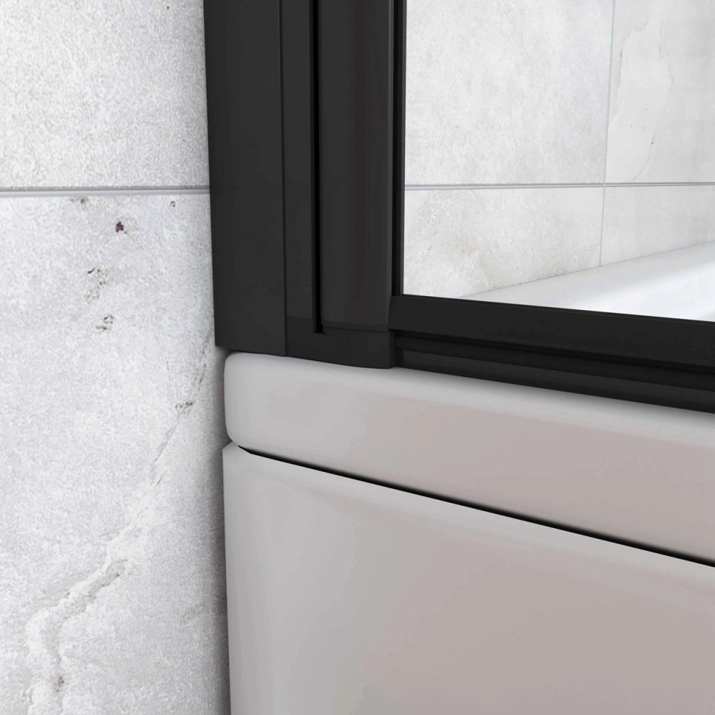 Sopravasca da Bagno Parete Vasca Doccia 100x140 cm Due Ante Movibili Vetro Temperato Trasparente 6 mm Anticalcare Telaio Nero Opaco
