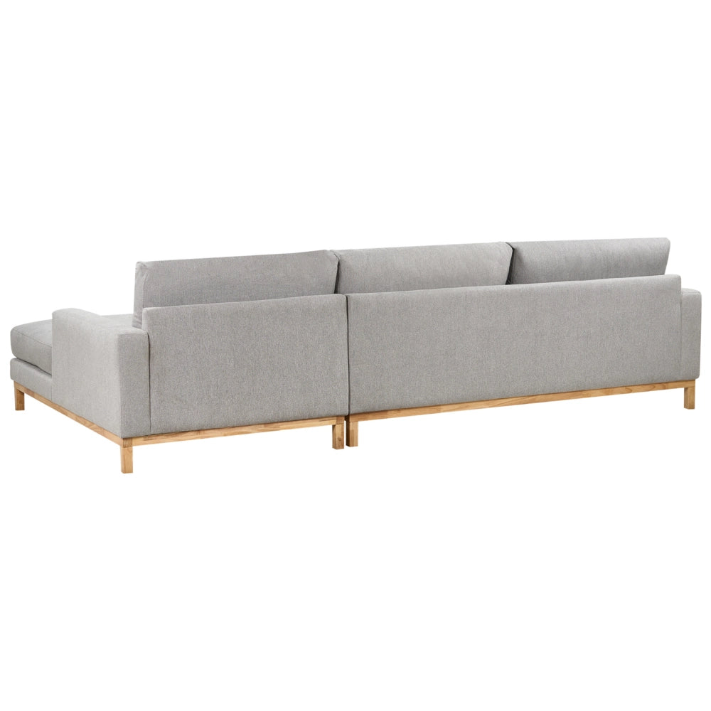Divano angolare a sinistra Rivestimento in poliestere grigio Gambe in legno Elegante
