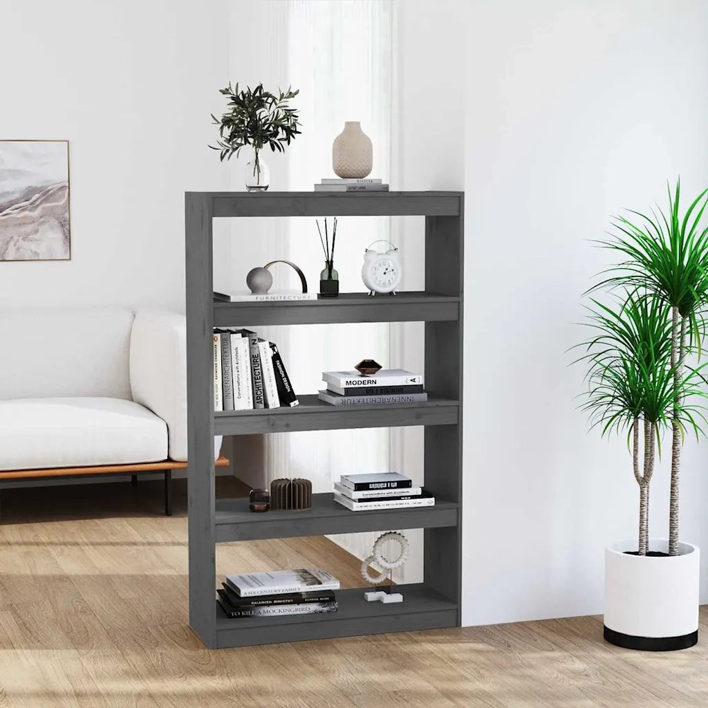 Libreria Divisorio-Scaffale per Libri-Mobile di Stoccaggio Grigio 80x30x135,5 cm in Massello di Pino