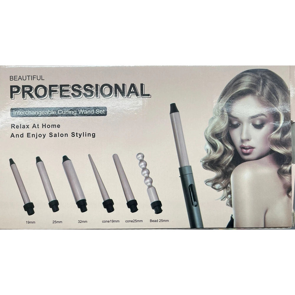 Trade Shop - Set Arricciacapelli 7in1 Ferro Professionale Intercambiabile Strumento Per Styling Capelli -
