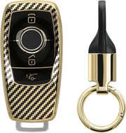 Cassaforte per chiavi con anello per Mercedes Smart Key - Custodia per chiavi con catenina - Metallic Carbon oro-nero - Ingresso senza chiave.