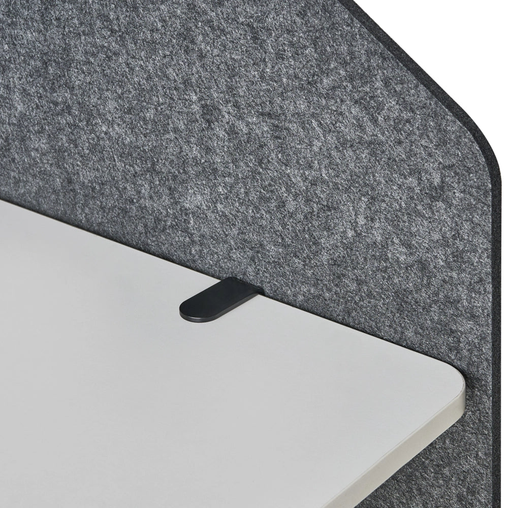 Parete divisoria angolare per scrivania Pannello in PET grigio scuro Morsetti di fissaggio in acciaio 120 x 60 x 50 cm Parete divisoria acustica Modulare Home Office