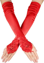 Manopole a lunghe dita e gomiti - Manopole in seta - Rosse - Ideali per matrimoni e mascherate.