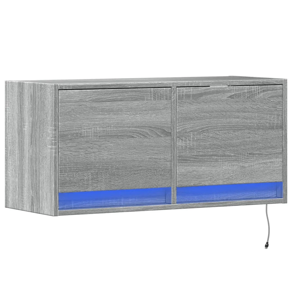 Mobile TV a Parete con Luci LED Grigio Sonoma 80x31x35 cm 852360