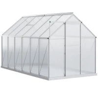 Serra da Giardino in Policarbonato 7,1 M², Dim, 1,9 L x 3,75 L x 1,99 M con Fondazione, Abbaino Regolabile, Porta Scorrevole, Argento e Trasparente
