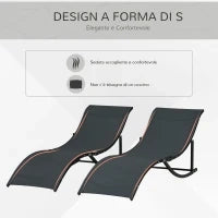Set 2 Sdraio da Giardino Pieghevoli, Lettino Prendisole in Alluminio e Textilene, 61x165x63cm