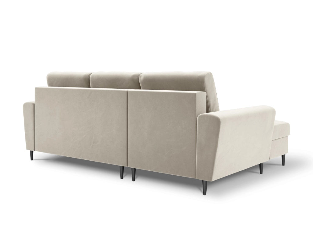 Cosmopolitan Design - Divano convertibile angolare sinistro con contenitore "Kyoto" 4 posti in velluto beige chiaro 
