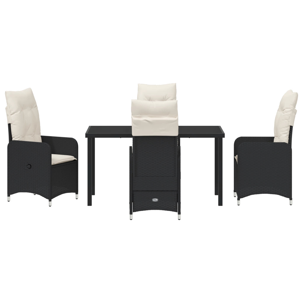 Set da Pranzo da Giardino 5 Pezzi con Cuscini Neri in Polyrattan