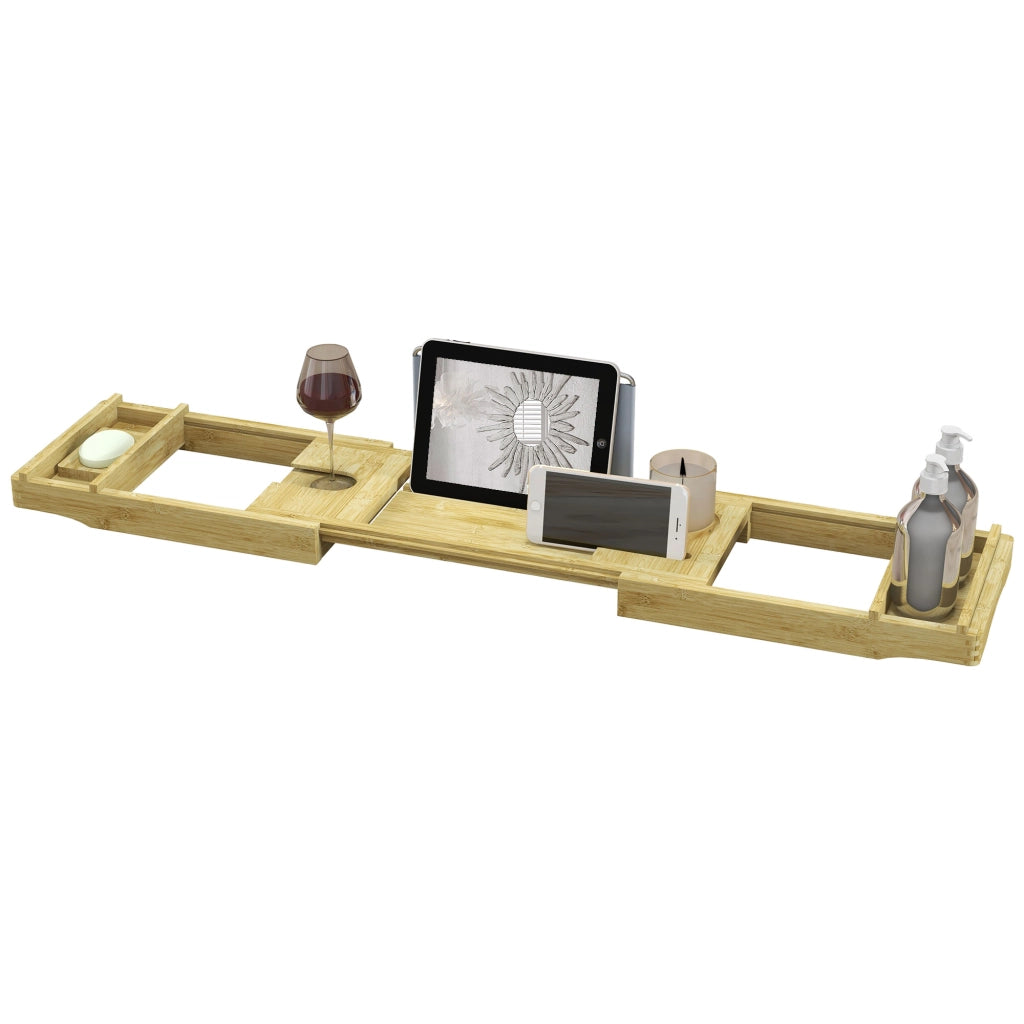Ripiano per vasca da bagno in bamb¨´ estensibile con porta bicchiere e porta sapone ¨C zephmum ¨C 75-109x23x4.5cm