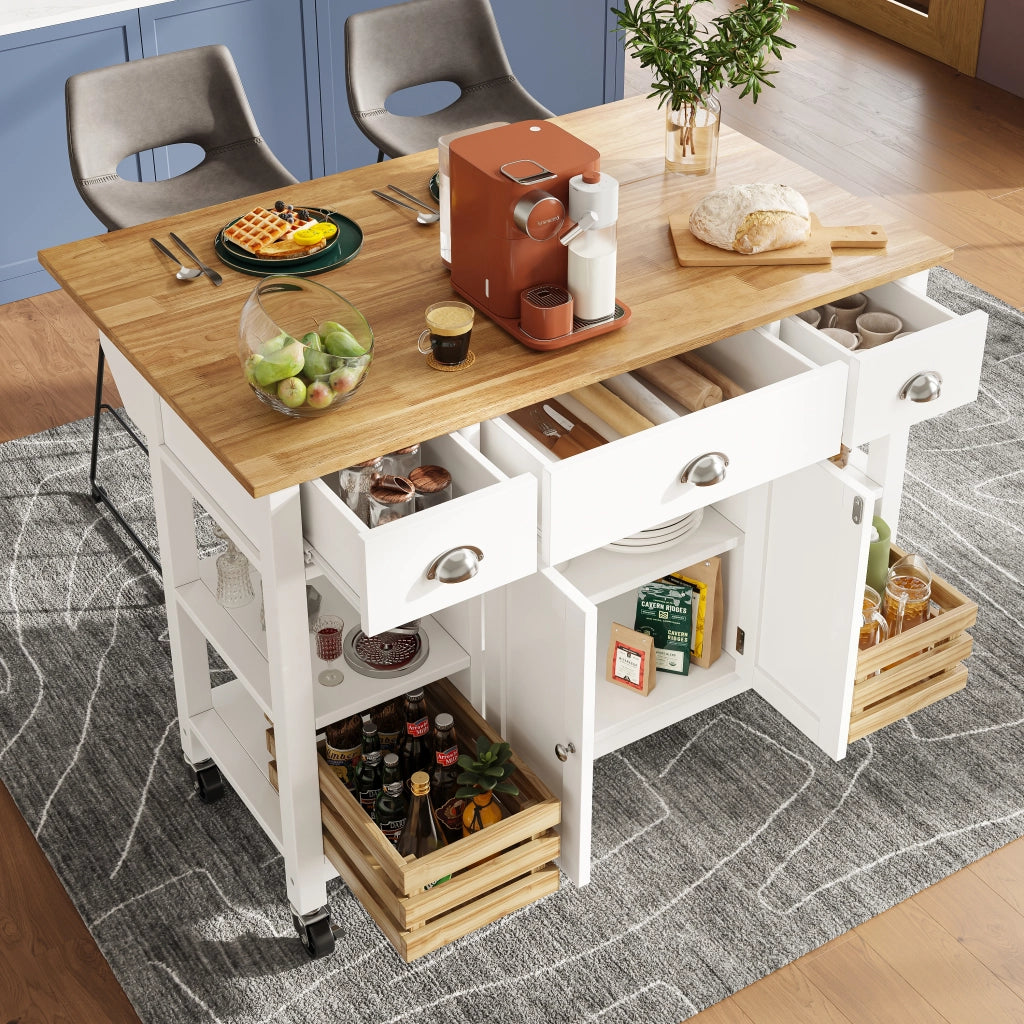 OKWISH Carrello da Cucina con 1 Cassetto, 1 Anta, Ripiano Regolabile, Piano Ribaltabile e Ruote, 120×45×90 cm