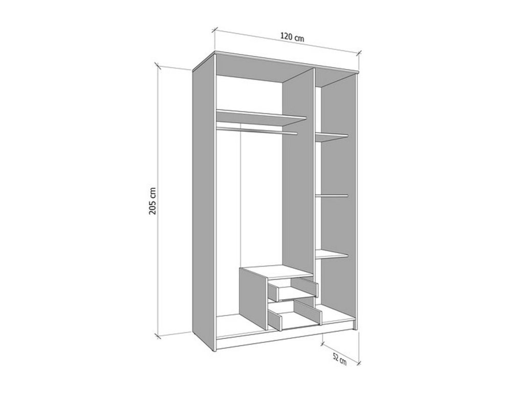 Armadio Camera da Letto Crati, Guardaroba 3 Ante Appendiabiti, 120x52 cm Marrone Quercia