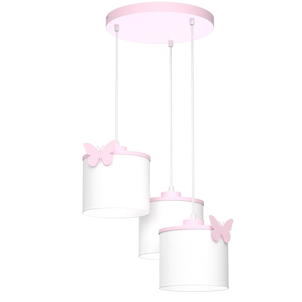Lampada a sospensione bianca rotonda 3 paralumi farfalle Luminex