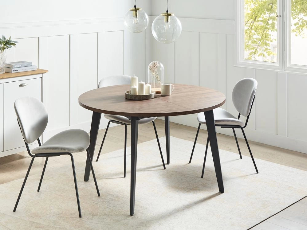 Tavolo da pranzo allungabile rotondo 120/150 x 120 cm Piano in MDF gambe in metallo nero legno scuro stile moderno