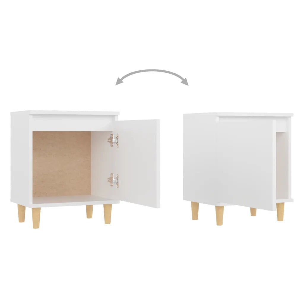 Comodino | Armadio da Notte | Mobiletto da notte con Gambe in Legno Massello Bianco 40x30x50 cm